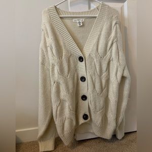 LOGG H&M Cream Knit Oversized Cardigan Sweater with Black Buttons, size S